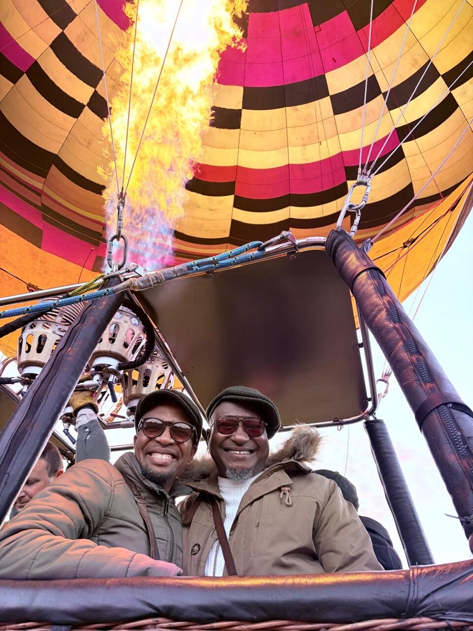 In-basket selfie with the burner flame overhead